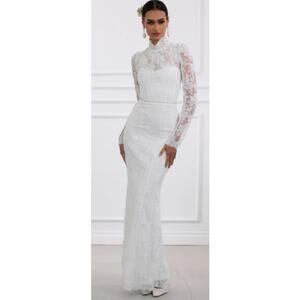 V.Chapman White Jules Turtleneck Lace Bride Wedding Maxi Dress NWT 12 Read Desc.
